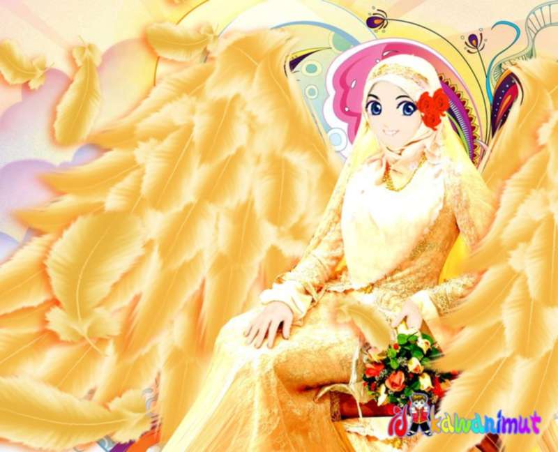 Kartun Gambar Muslimah Cantik Berjilbab Kuning - Kartun Muslimah , HD Wallpaper & Backgrounds