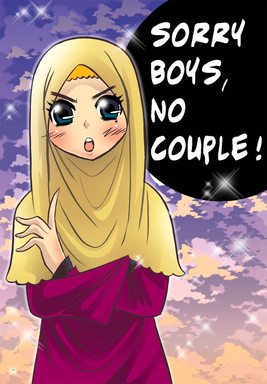 Gambar Kartun Muslimah Couple Romantis Terpisah Ala Anime Girl