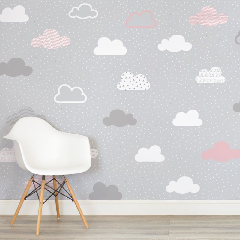Pink And Grey Clouds Pattern Nursery Square Wall Mural - Grey And Pink Baby , HD Wallpaper & Backgrounds