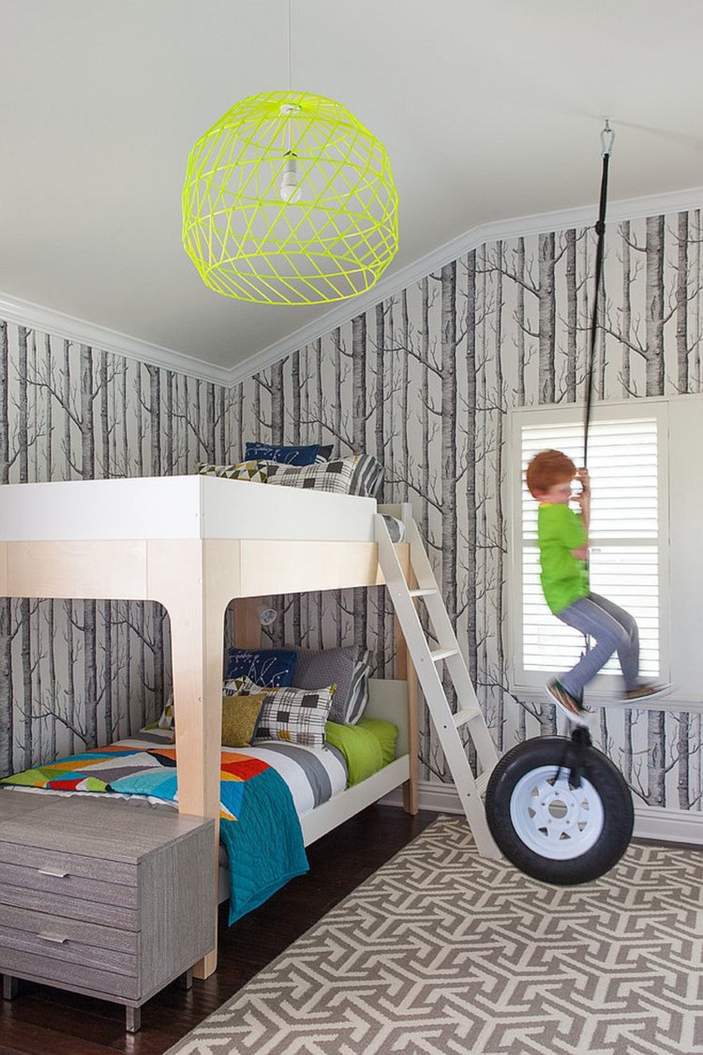 Woods Wallpaper And Rug Bring Gray Into This Bedroom Cool