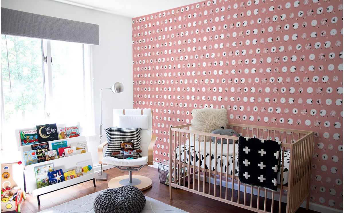 Cute Pink Sheep Nursery Wallpaper For Kids Room, Girls - Peinture Chambre Enfant Couleur Pastel , HD Wallpaper & Backgrounds