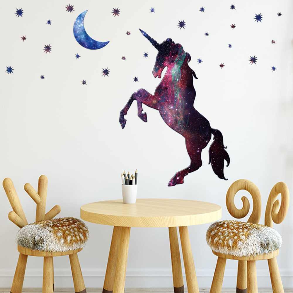 3d Cartoon Cute Magic Unicorn Stars Moon Galaxy Wall - Wall Sticker , HD Wallpaper & Backgrounds