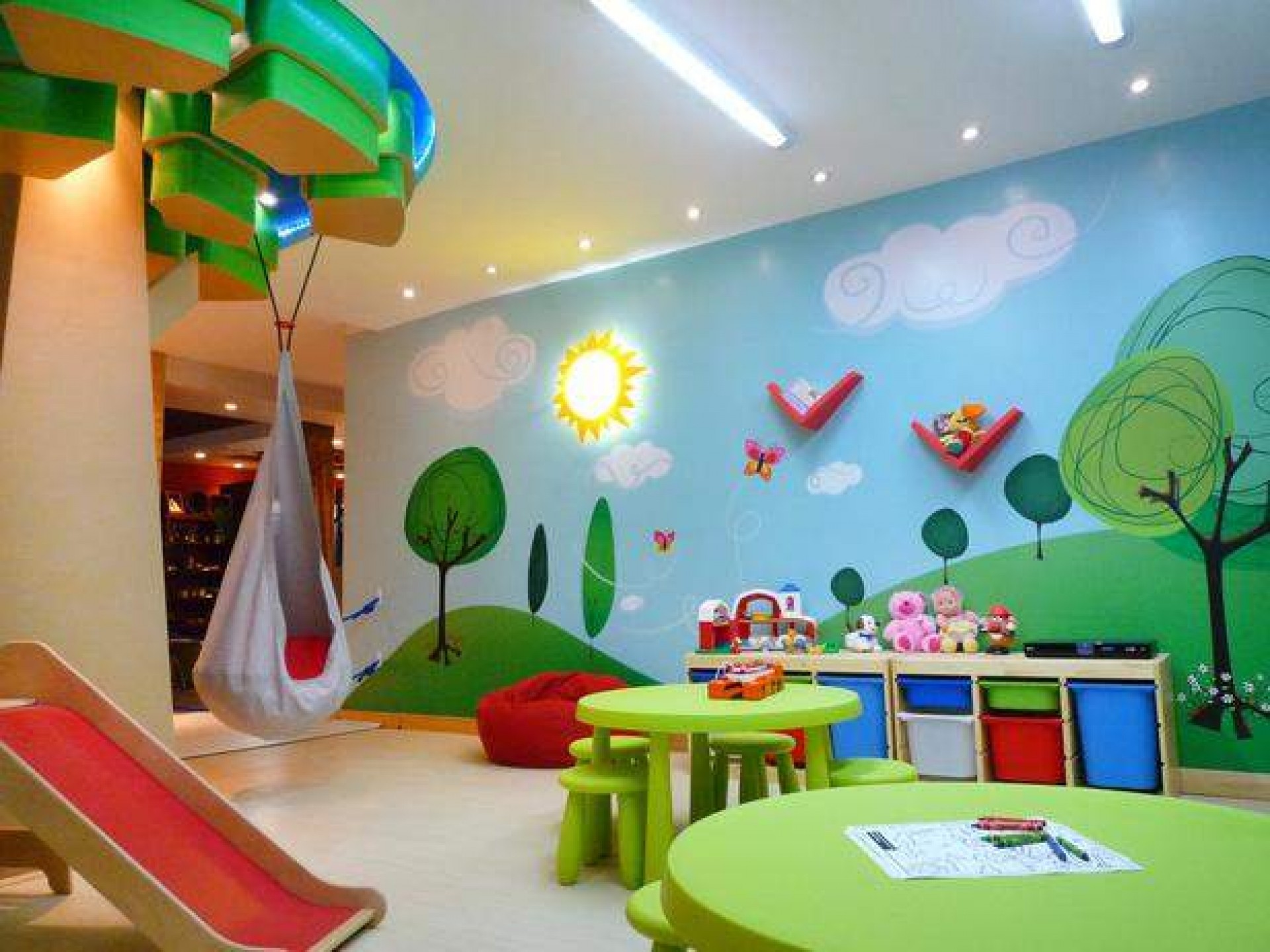 Wonderful Green Blue Wood Creative Design Cool Boys - Playroom Design Ideas , HD Wallpaper & Backgrounds