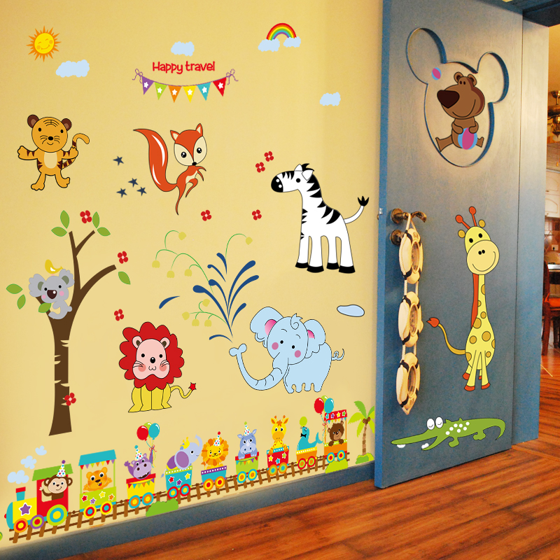 Cute Animal Wall Stickers Wallpaper Children's Room - Cartoon Images For Wall Painting , HD Wallpaper & Backgrounds