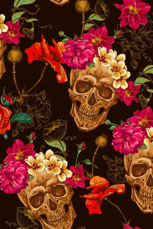 Pin By Cora Bello On Art - Skull Flower Pattern , HD Wallpaper & Backgrounds