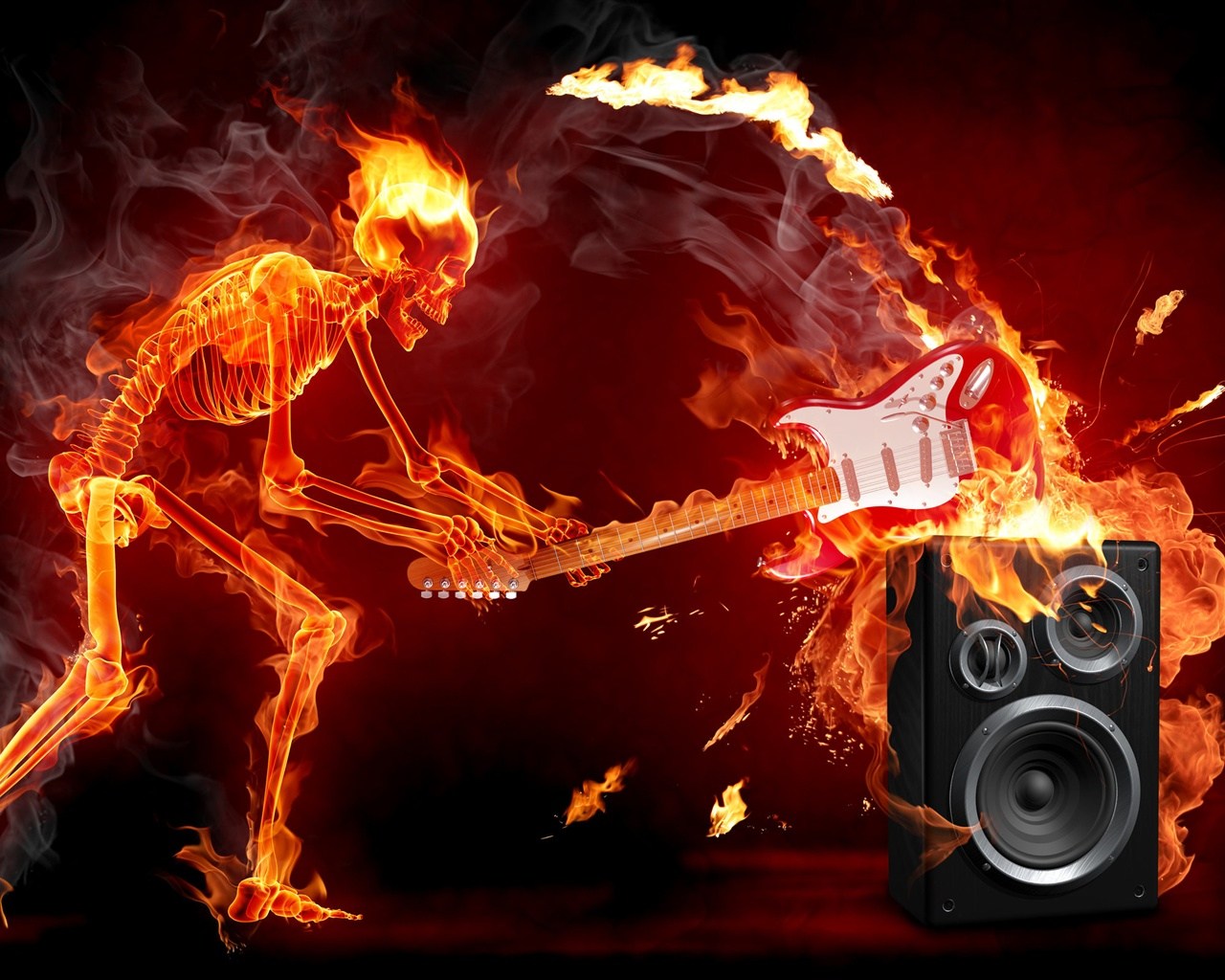 Pap 233 Is De Parede Chama Falante Guitarrista Caveira - Rock N Roll Fire , HD Wallpaper & Backgrounds