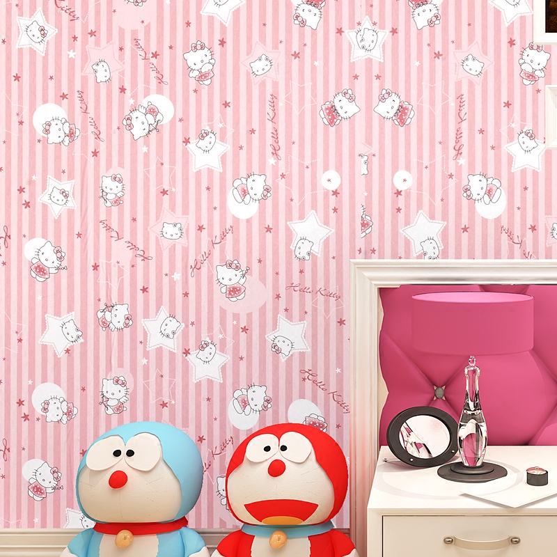 Kitty Pink Wallpaper More Cartoon Stickers Children - วอลเปเปอร์ คิ ต ตี้ ผนัง , HD Wallpaper & Backgrounds
