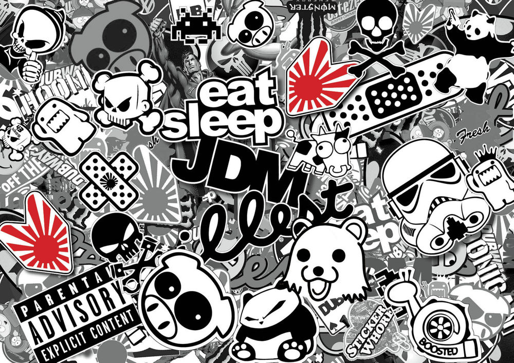 X2 Jdm Black & White Sticker Bombing Sheets A4 Sticker - Jdm Cartoon , HD Wallpaper & Backgrounds