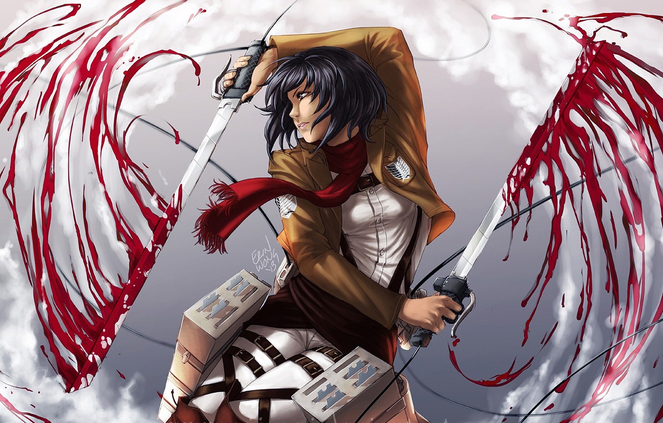 Photo Wallpaper Art, Shingeki No Kyojin, Attack Of - Attack On Titan Mikasa Art , HD Wallpaper & Backgrounds