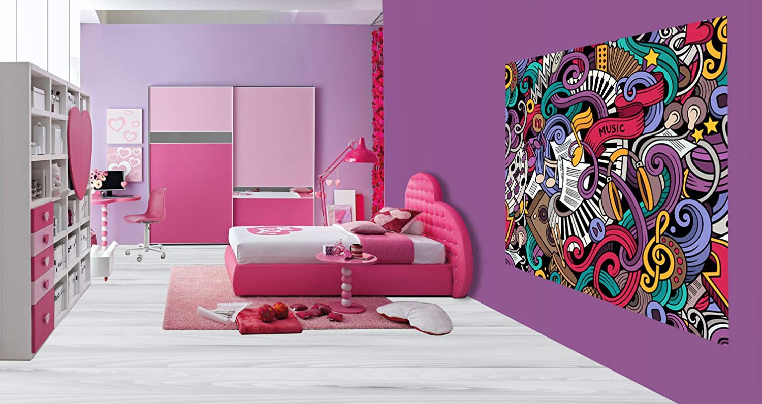 Cool Graffiti Sticker Bomb Music Notes Keyboard Wallpaper - Light Purple Color In Room , HD Wallpaper & Backgrounds