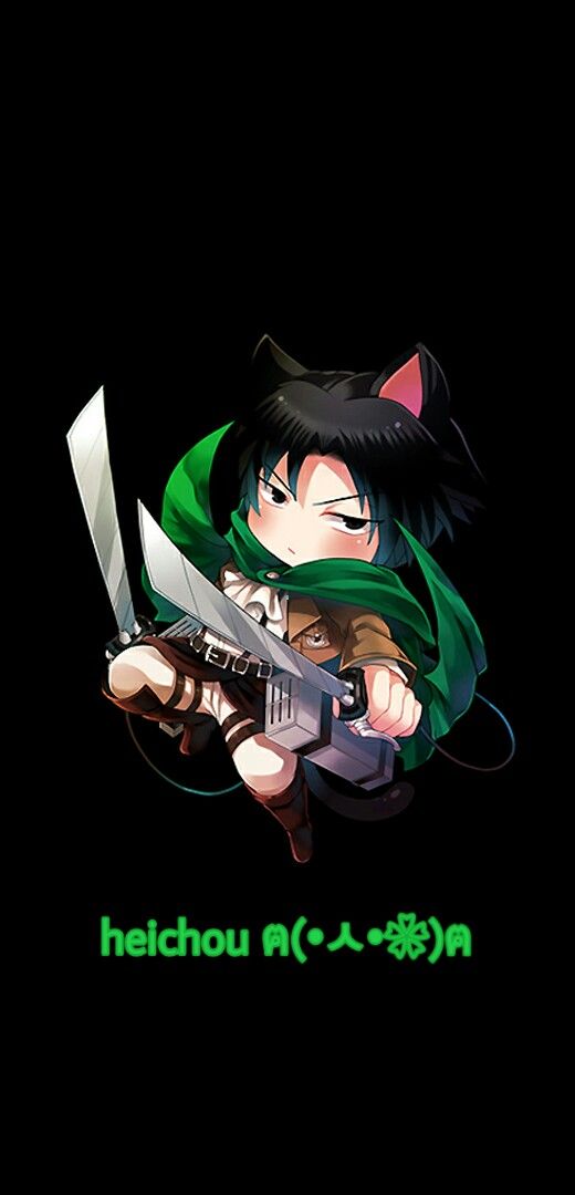 Heichou Levi Neko ฅ ฅ💚 - Anime Chibi Black Background , HD Wallpaper & Backgrounds