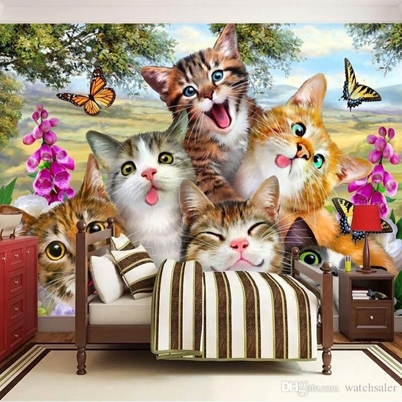 Custom Any Size 3d Photo Wallpaper Cute Cartoon Cat - Cats Diamond Painting , HD Wallpaper & Backgrounds