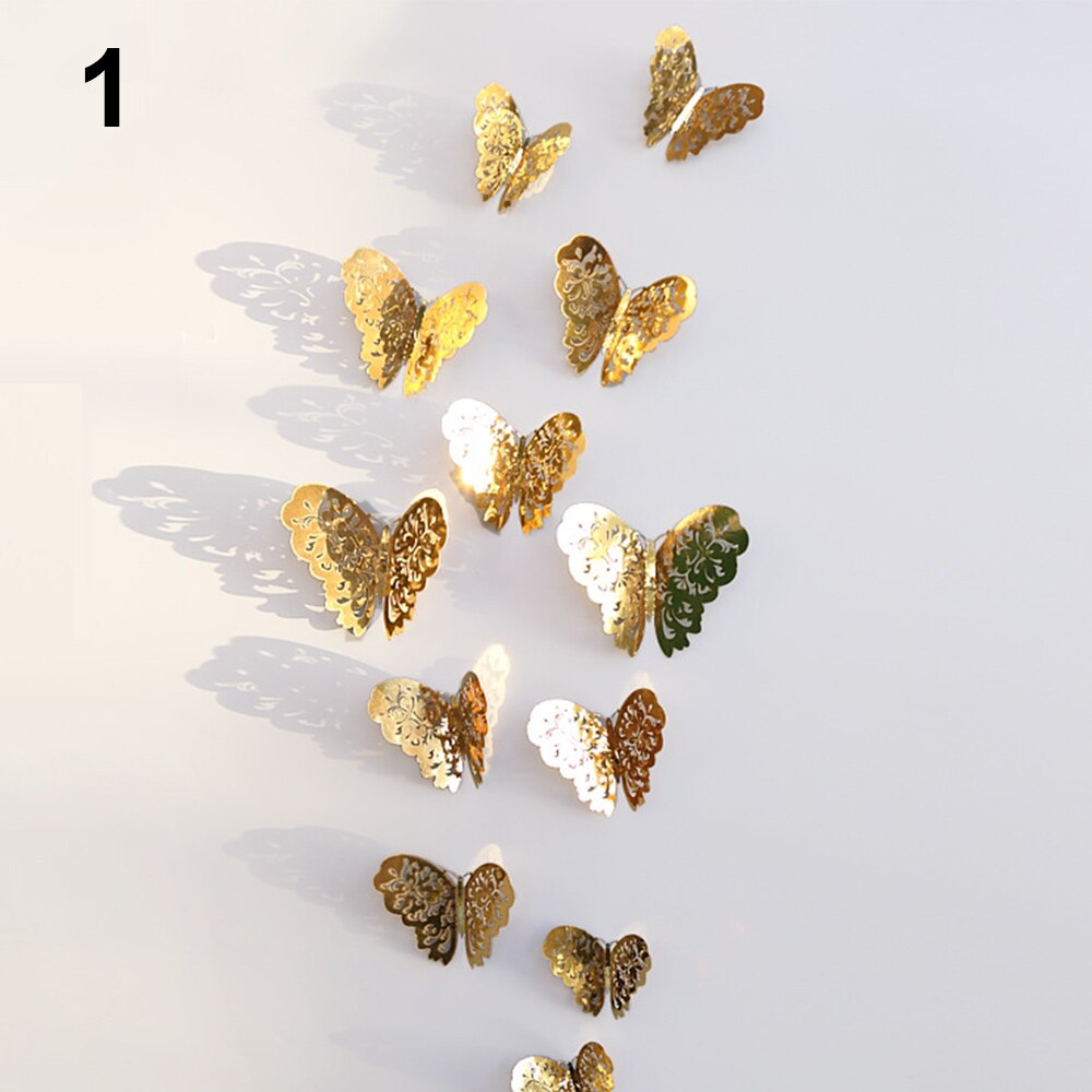 12pcs 3d Hollow Butterflies Wall Stickers Poster Decals - Gold Butterfly Wallpaper White Background , HD Wallpaper & Backgrounds