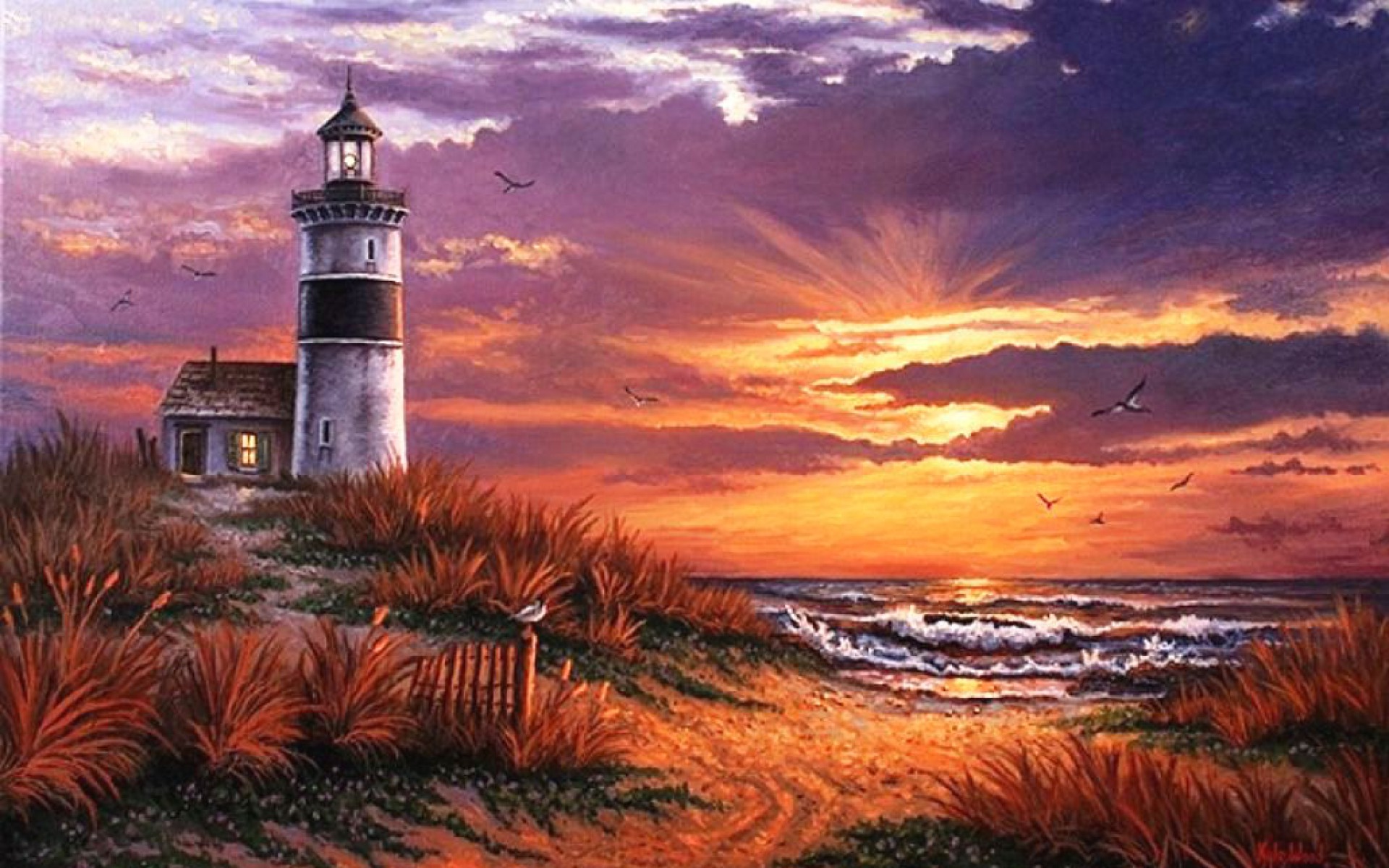 Ocean Light House Beach Sunset Wallpapers And Stock - Sunset House , HD Wallpaper & Backgrounds