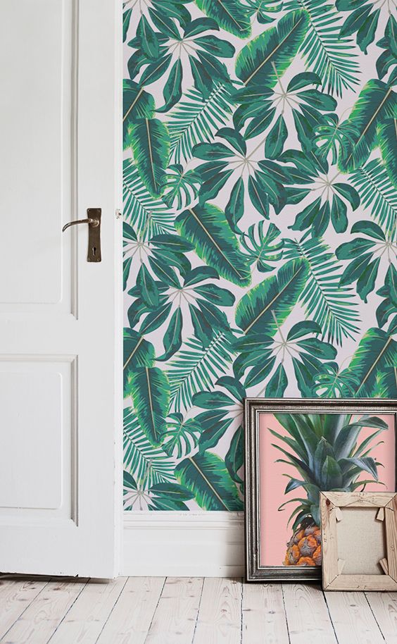 Ready For A Tropical Takeover This Tropical Leaf Wallpaper - Palm Tree Wallpaper Room , HD Wallpaper & Backgrounds