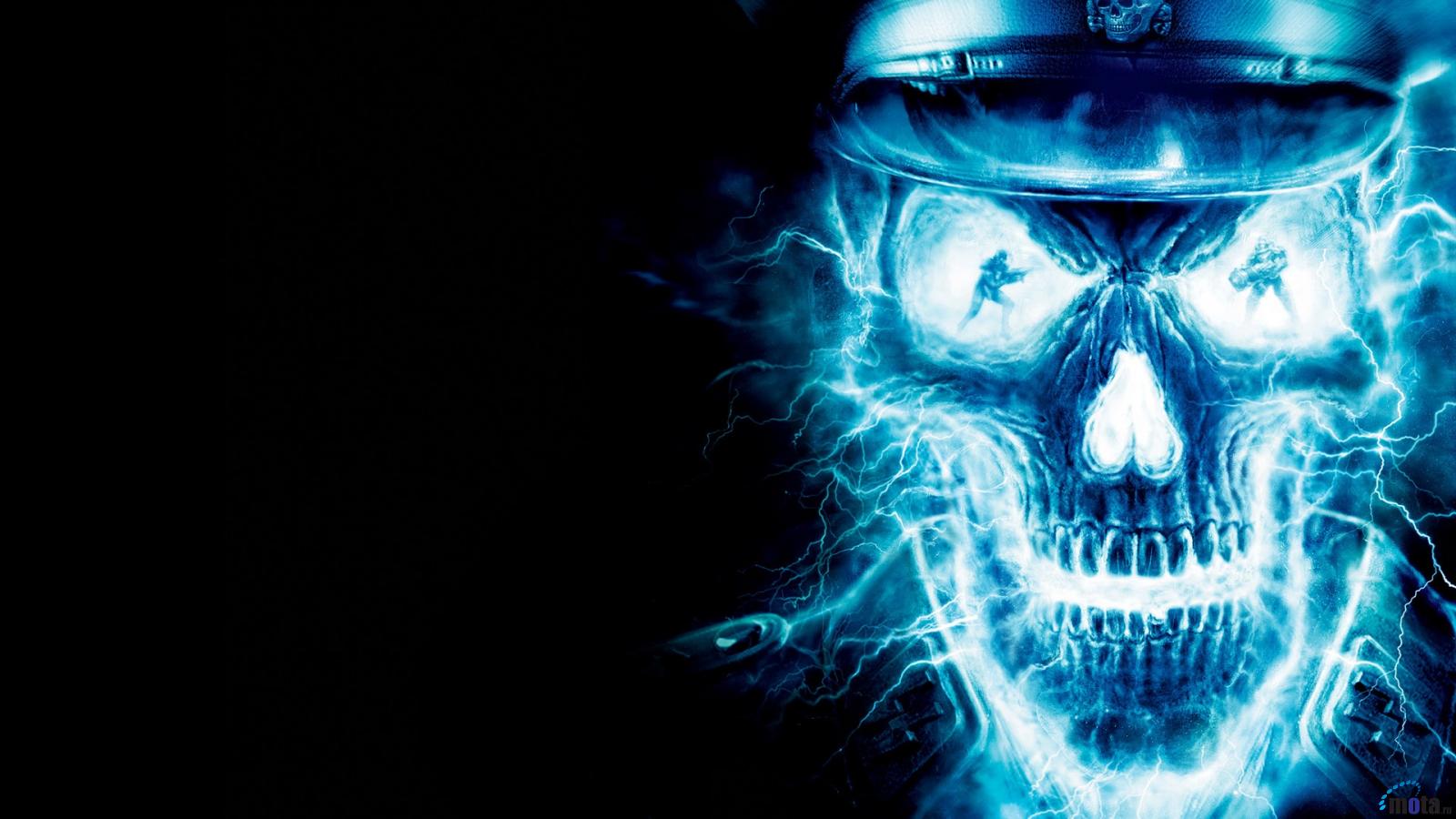 Blue Flaming Skull Wallpaper - Blue And Black Skull , HD Wallpaper & Backgrounds