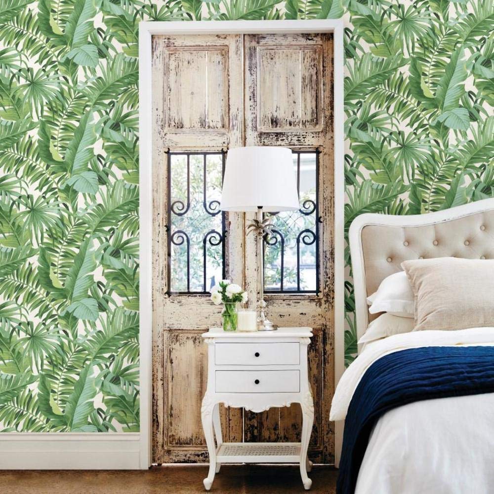 Tropical Leaf Wallpaper Palm Tree White Green A Street - Alfresco Green Palm Leaf , HD Wallpaper & Backgrounds