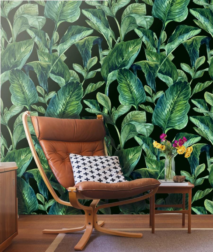 Tropical Leaves Wall Mural -self Adhesive Fabric Wallpaper, - Tropical Peel And Stick , HD Wallpaper & Backgrounds