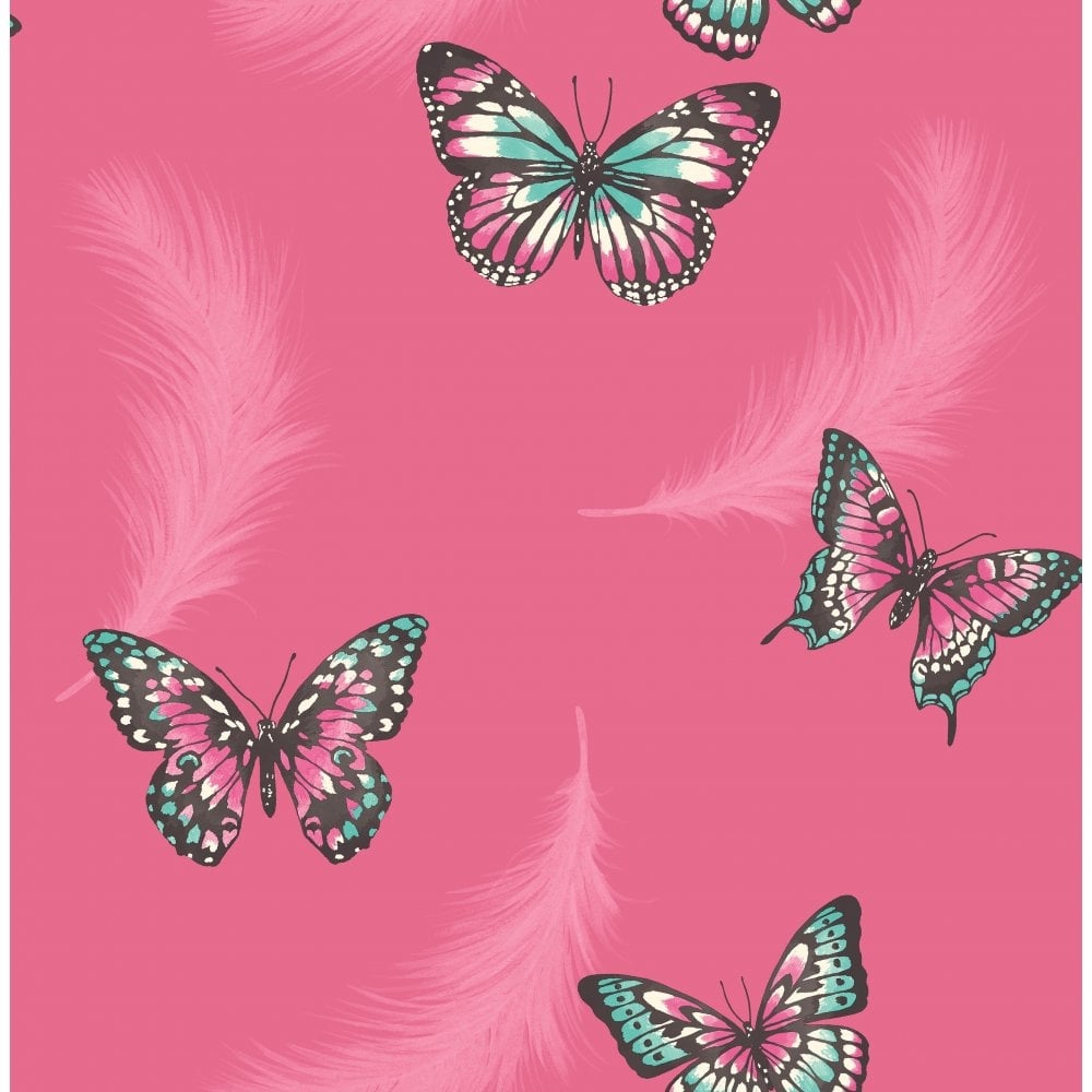 Fine Decor Butterflies Feather Wallpaper Pink - Love Pink Wallpaper Photo Butterfly , HD Wallpaper & Backgrounds