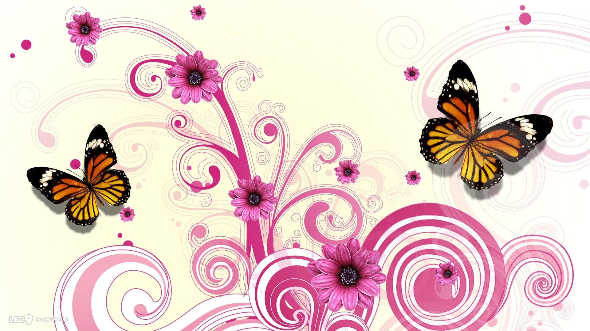 Pink Butterfly Wallpapers Group - Butterfly And Flower Background Pink , HD Wallpaper & Backgrounds