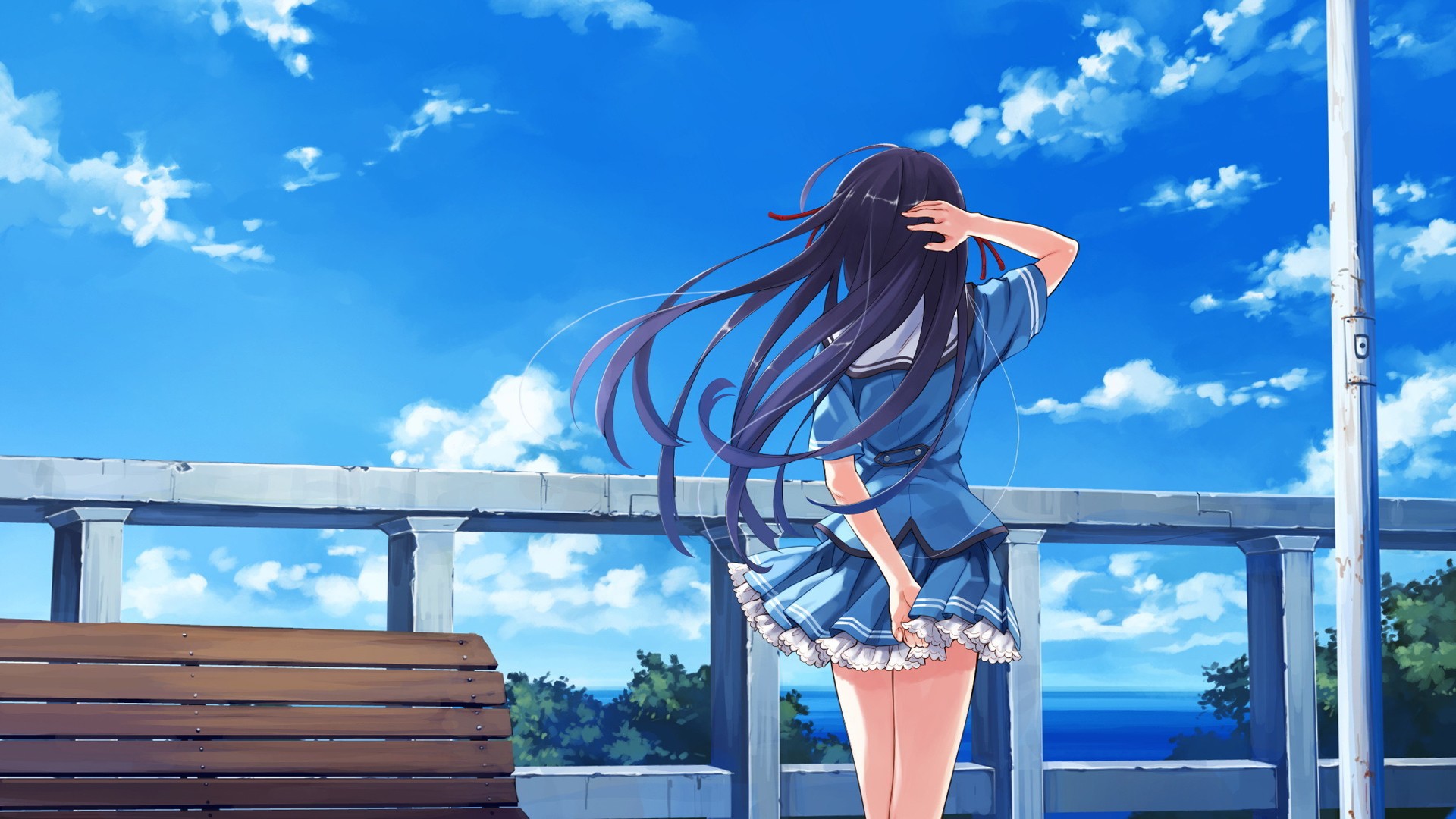 #koga Sayoko, #deep Blue Sky And Pure White Wings, - Anime Girl Background Scenery , HD Wallpaper & Backgrounds