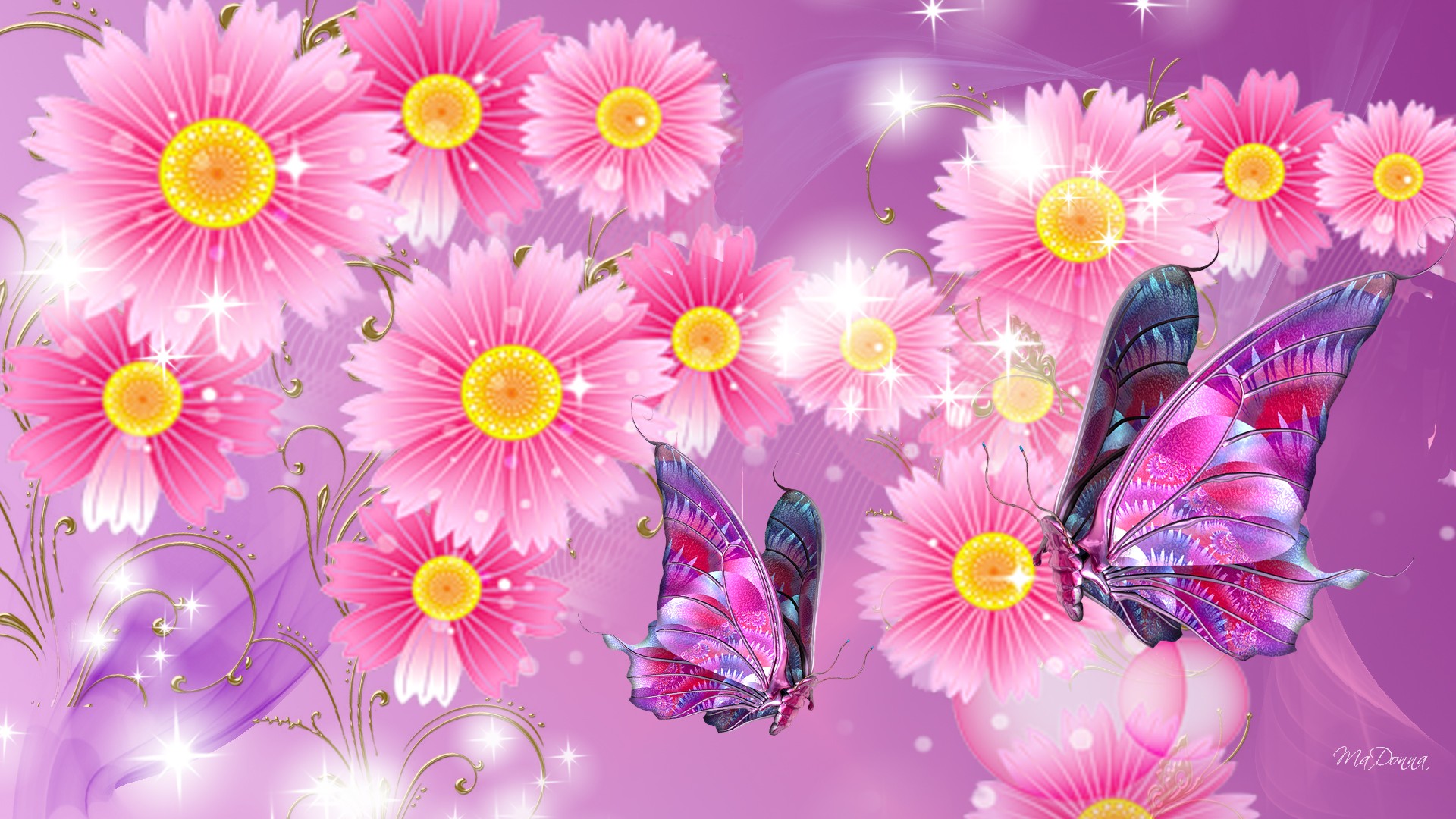 0 Pink Butterfly Wallpapers Group Pink Butterfly Wallpapers - Farfalle E Fiori Desktop , HD Wallpaper & Backgrounds