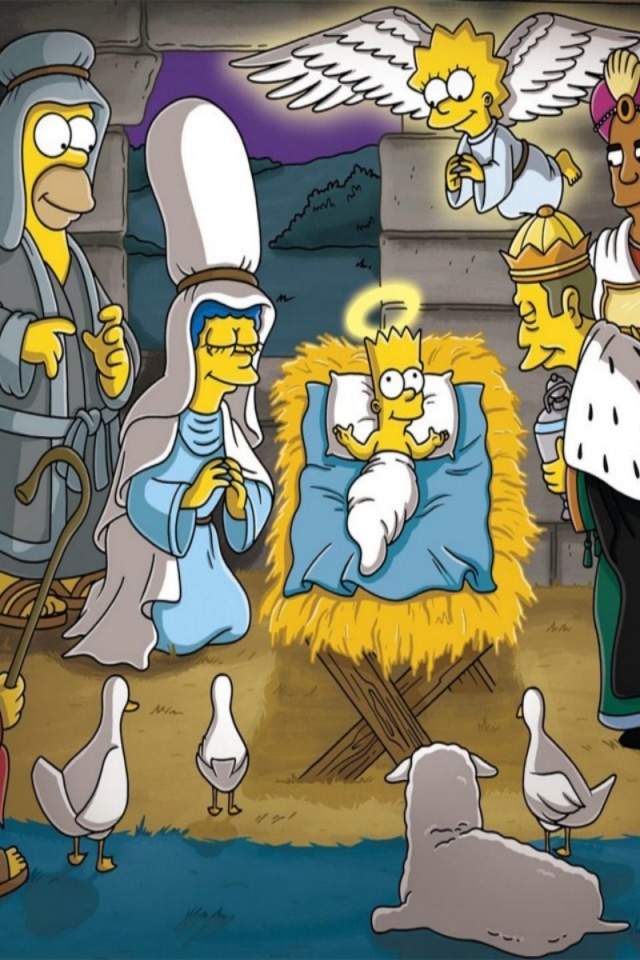 Simpsons Christmas - Cartoon The Nativity Scene , HD Wallpaper & Backgrounds
