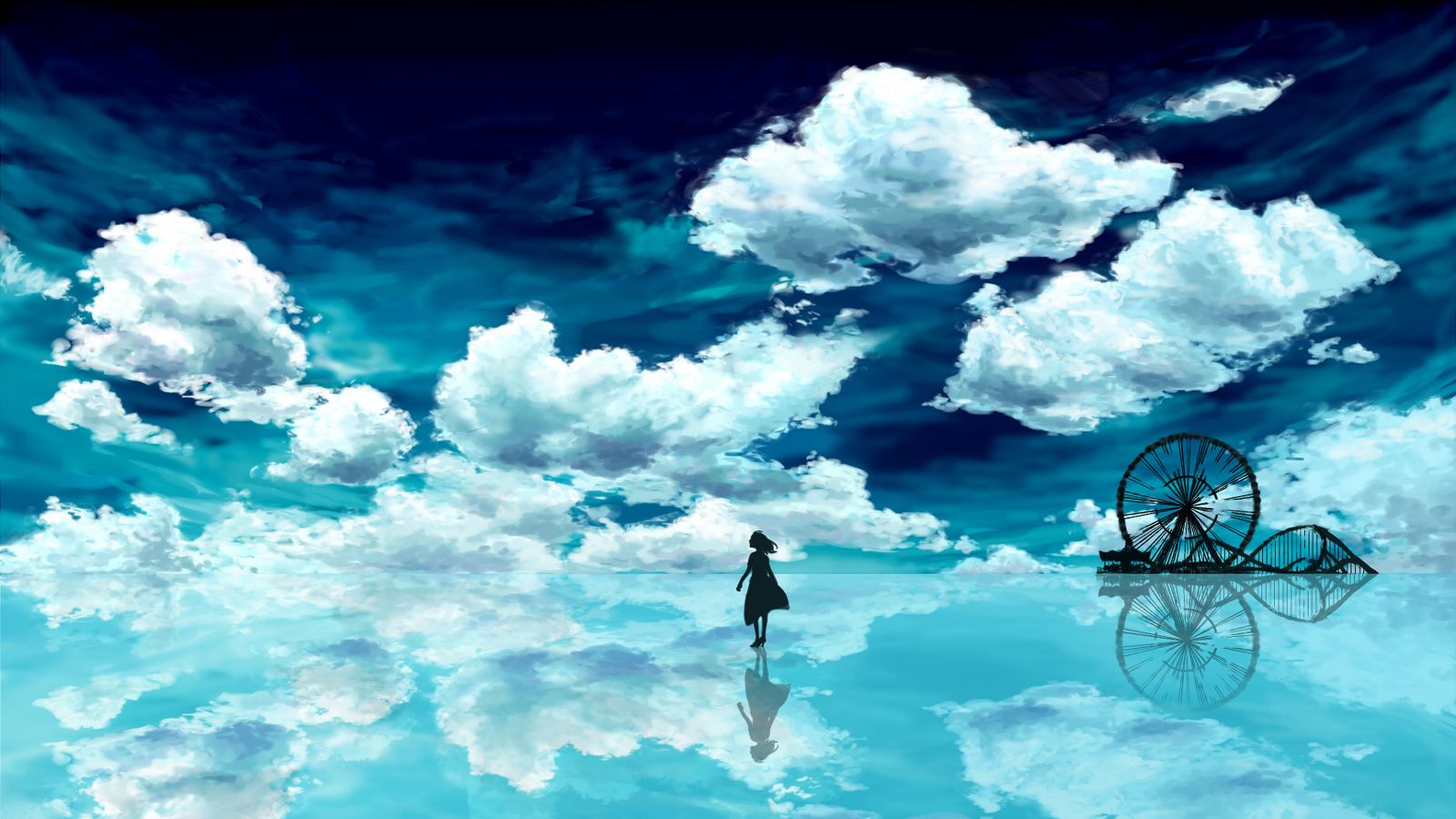 Oblaka Voda Nebo Devushka Anime Scenery Wallpaper Anime