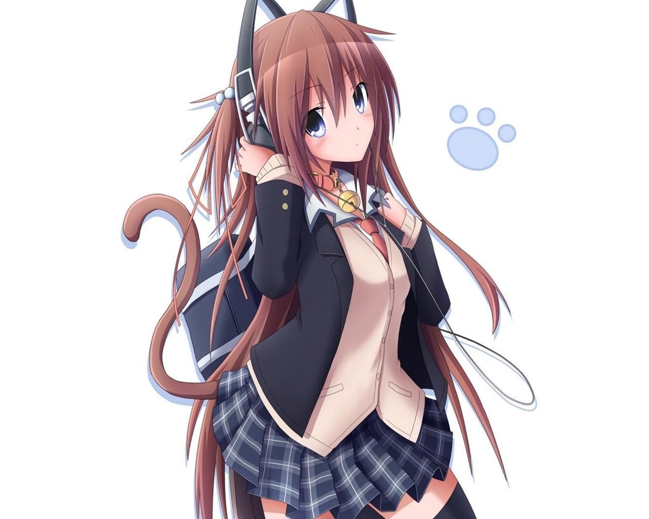 Widescreen - Anime Girl With Cat Headphones , HD Wallpaper & Backgrounds