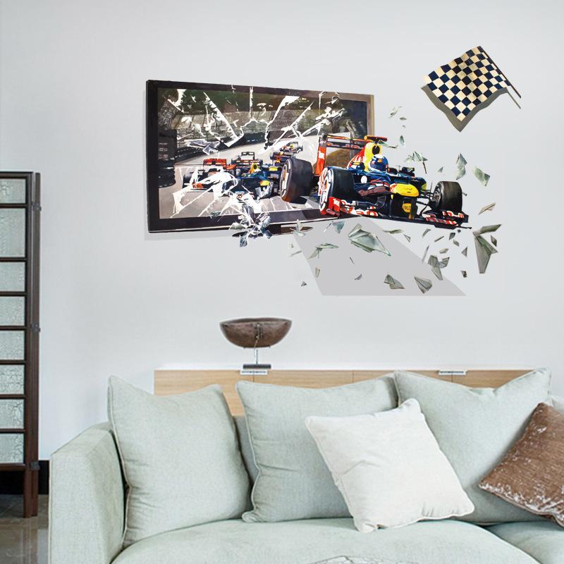 Racing Car Breaks Through The Frame And Comes Out Of - Wall Sticker 3d Formula 1 , HD Wallpaper & Backgrounds