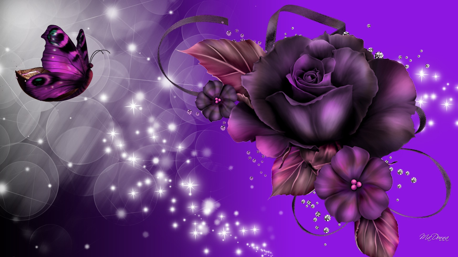 Purple Rose And Butterfly - Purple Rose Butterfly Background , HD Wallpaper & Backgrounds