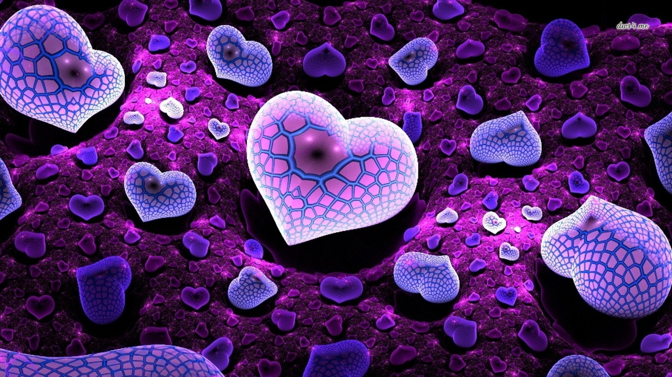 3d Love Wallpaper Download - Purple Hearts Background , HD Wallpaper & Backgrounds