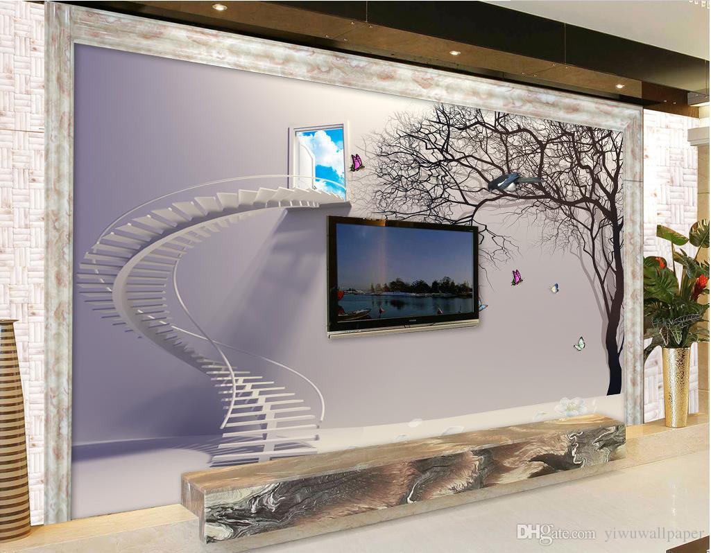 3d Background Wall Stairs Abstract Tree Mural 3d Wallpaper - Mural , HD Wallpaper & Backgrounds