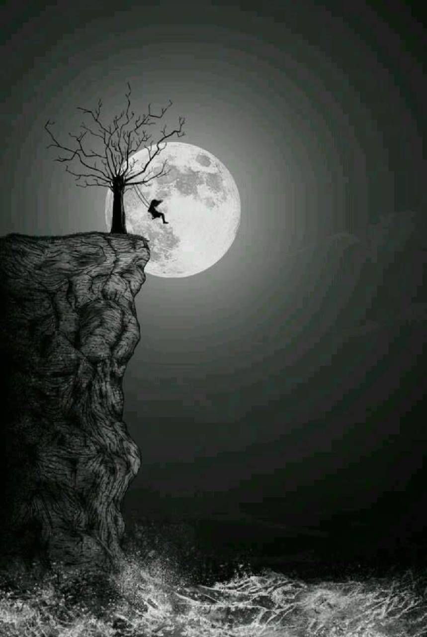 Download Alone Wallpaper By Violetauroramoon - Creepy Moon Drawing , HD Wallpaper & Backgrounds