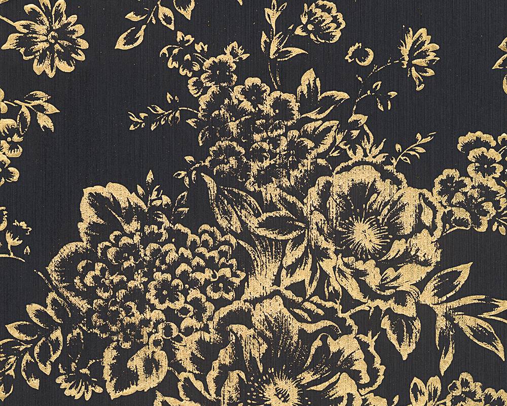 Textile Wallpaper Flower Black Gold Architects Paper - Black And Gold Floral , HD Wallpaper & Backgrounds