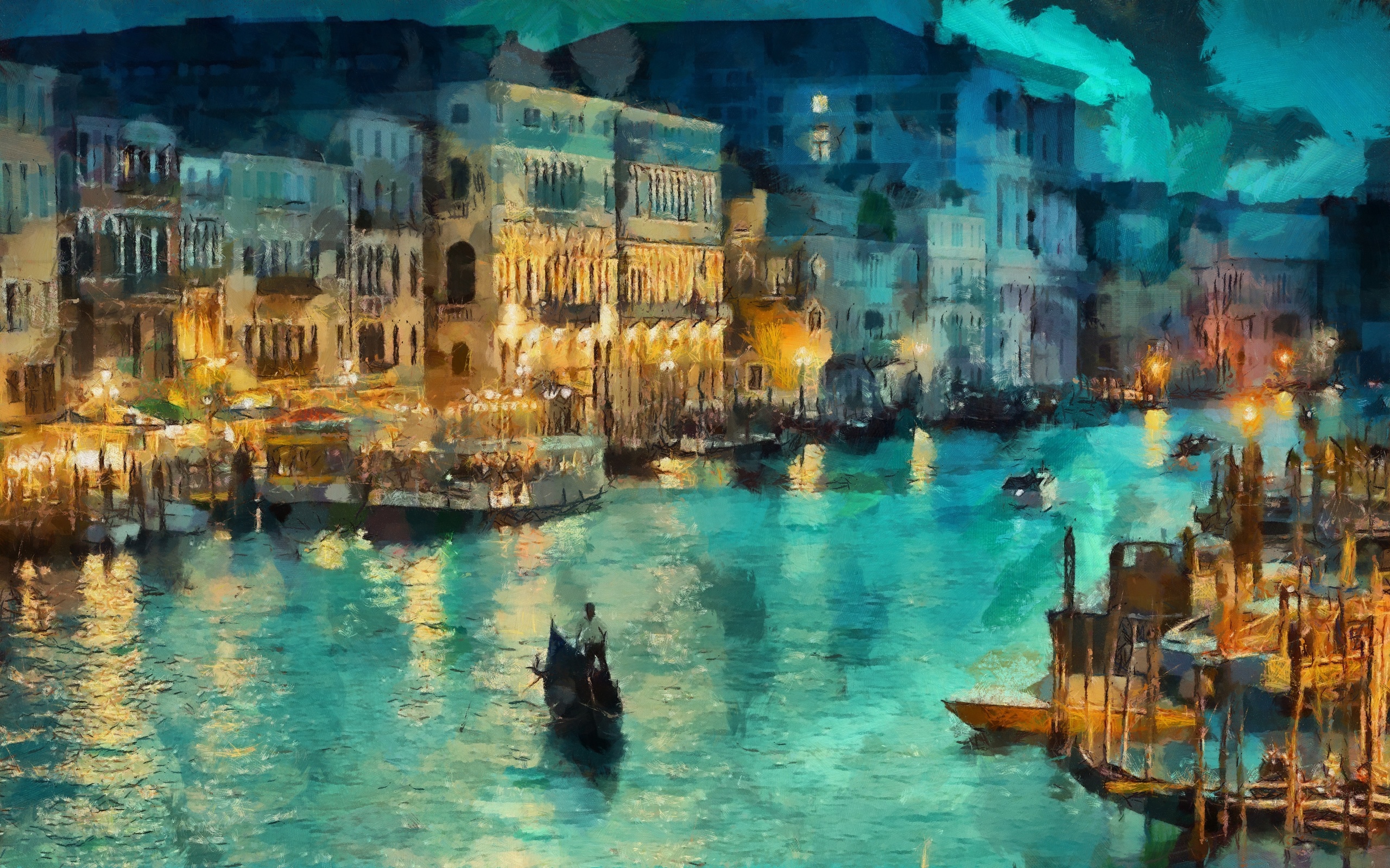 Download - Venice At Night Painting , HD Wallpaper & Backgrounds