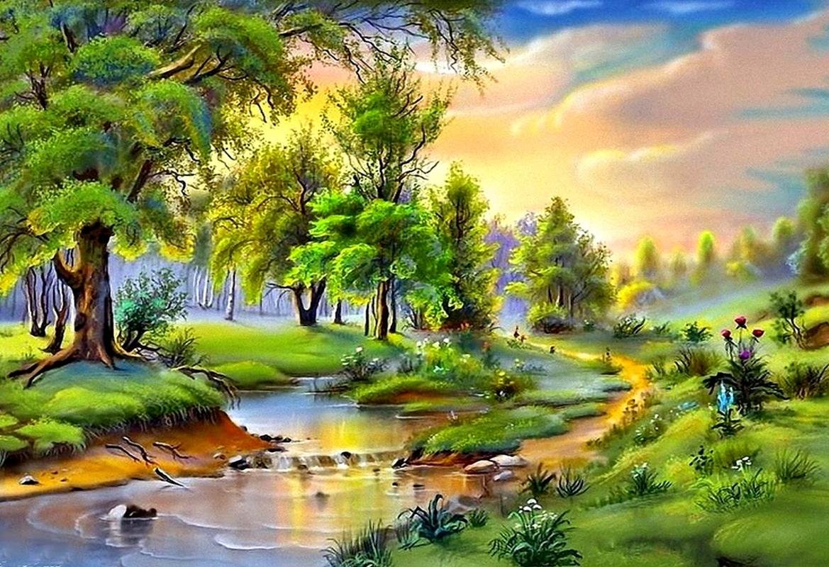 Mahalaxmi Art Nature Painted Landscape Wallpaper - Most Beautiful Painting In World , HD Wallpaper & Backgrounds