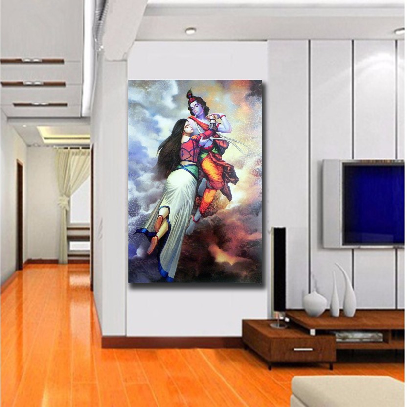 Printed Wallpaper Of Shri Krishna & Radha Wall Decor - Radha Krishna Love Icon , HD Wallpaper & Backgrounds