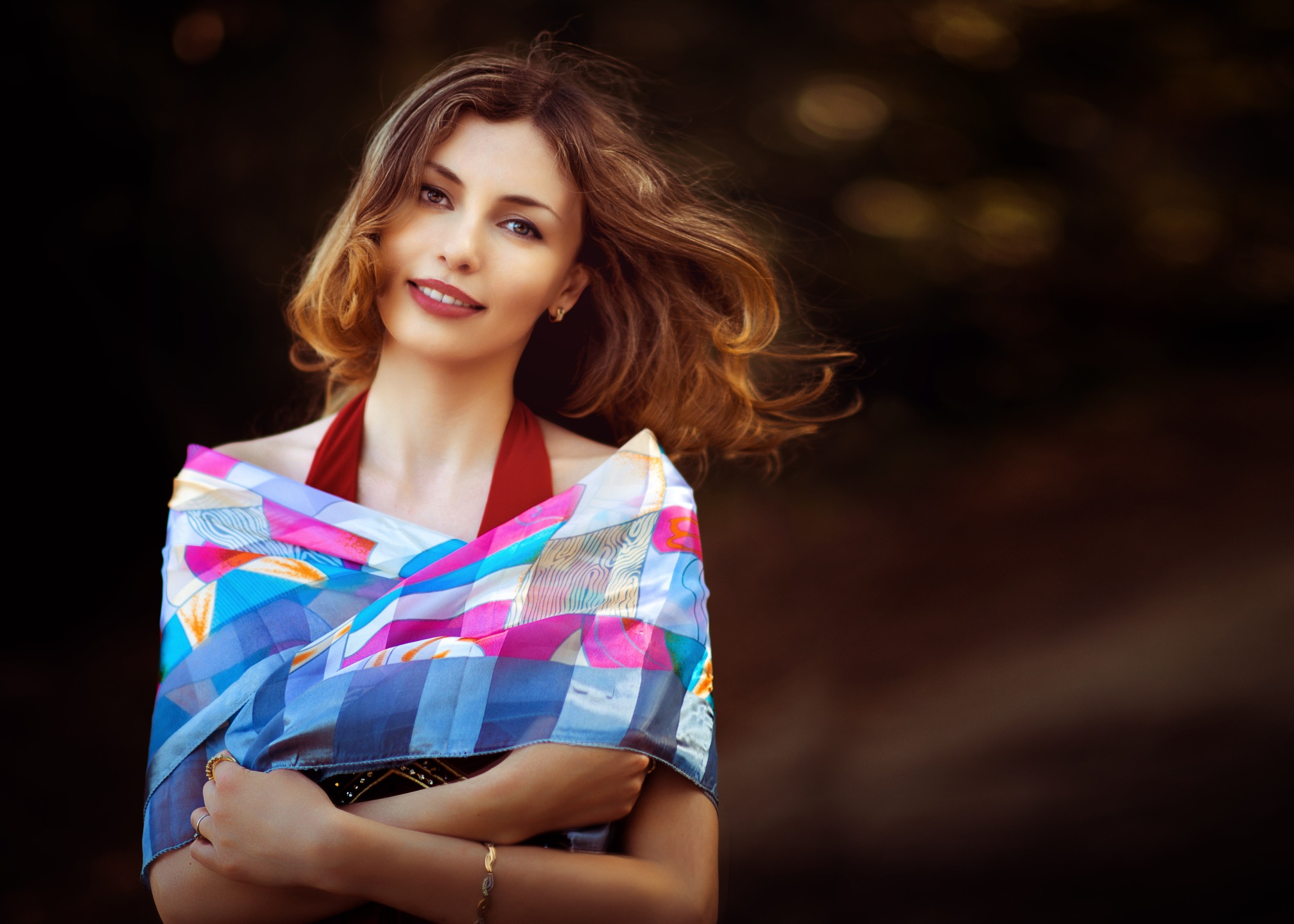 Smiling Red Girl Hd Wallpaper With Scarf - February New Month Wishes , HD Wallpaper & Backgrounds