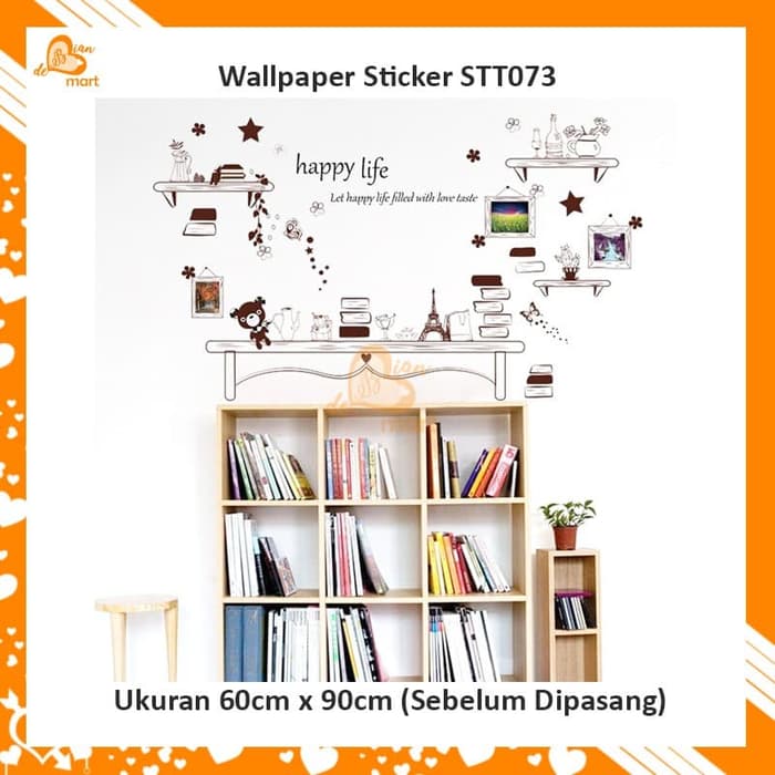 Wallpaper Sticker Dinding Rumah Motif Rak Buku Dan - Wall Transfers For Living Room , HD Wallpaper & Backgrounds