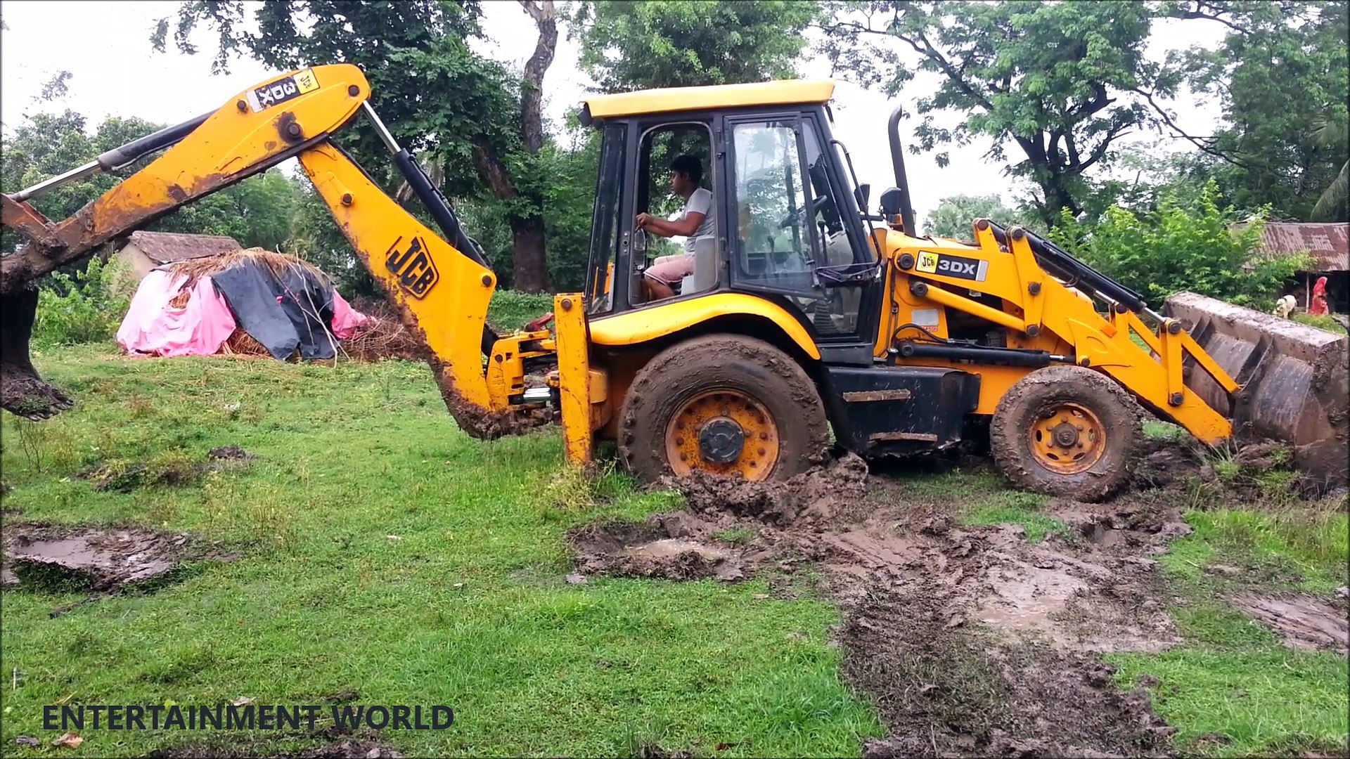 Jcb 3dx Backhoe Loader And Front Wheels Are Stuck In - Bulldozer , HD Wallpaper & Backgrounds