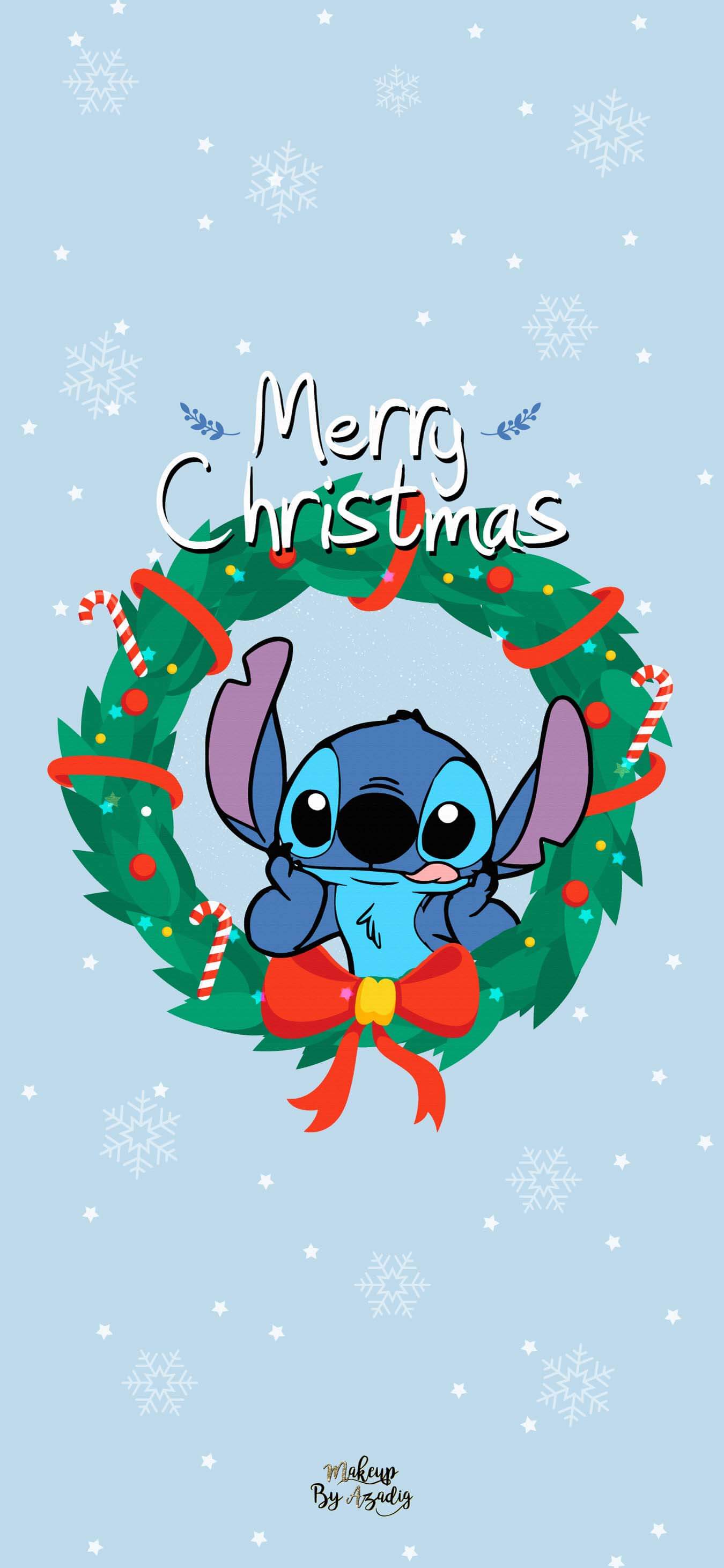 Fond Decran Wallpaper Stitch Noel Merry Christmas Disney - Stitch Wallpapers For Christmas , HD Wallpaper & Backgrounds