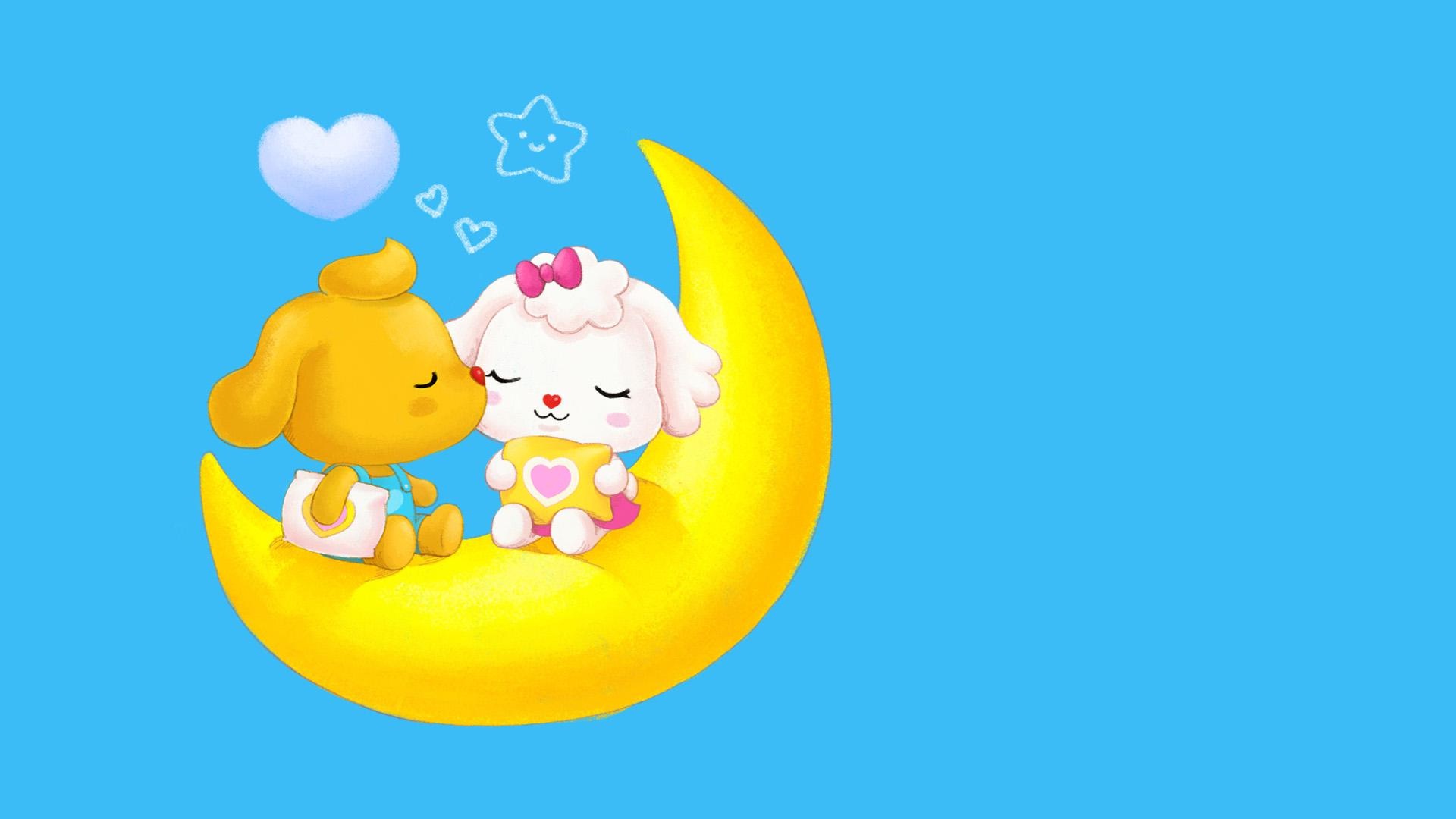 Good Night Animated Baby On Moon - Good Night Kiss Funny , HD Wallpaper & Backgrounds