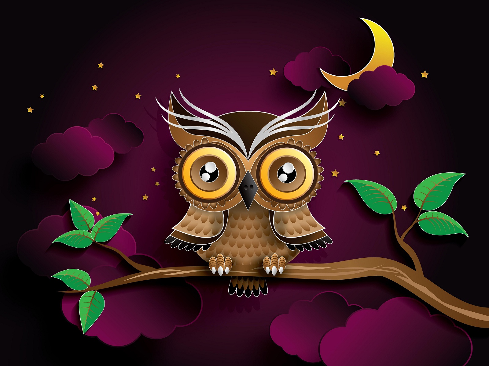 Good Night Owl And Purple Animated Sky - Good Night Animated Hd , HD Wallpaper & Backgrounds