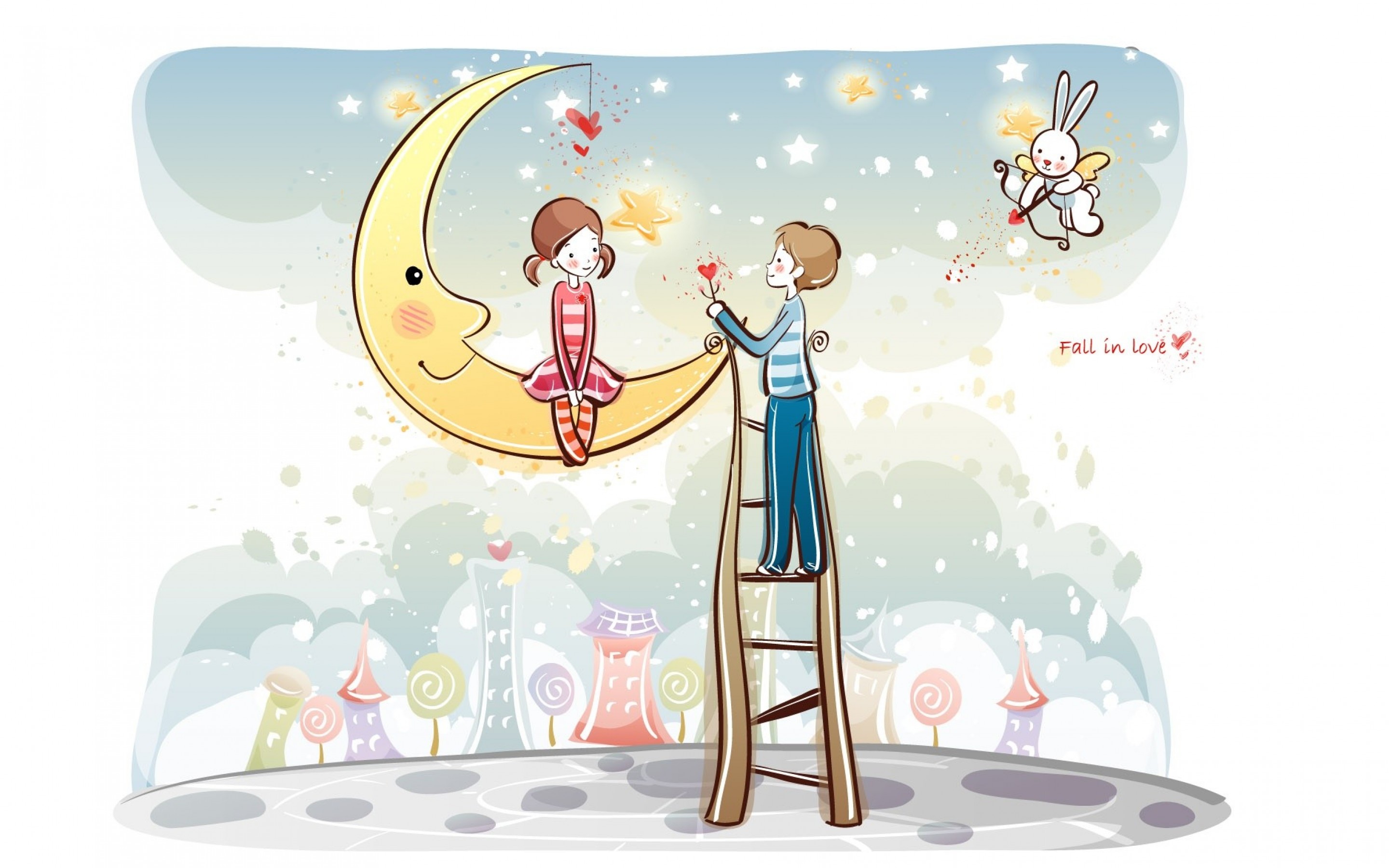 Cartoon Couple, Moon, Love, Digital-art, Wallpaper - Gift Wallpaper For Mobile , HD Wallpaper & Backgrounds