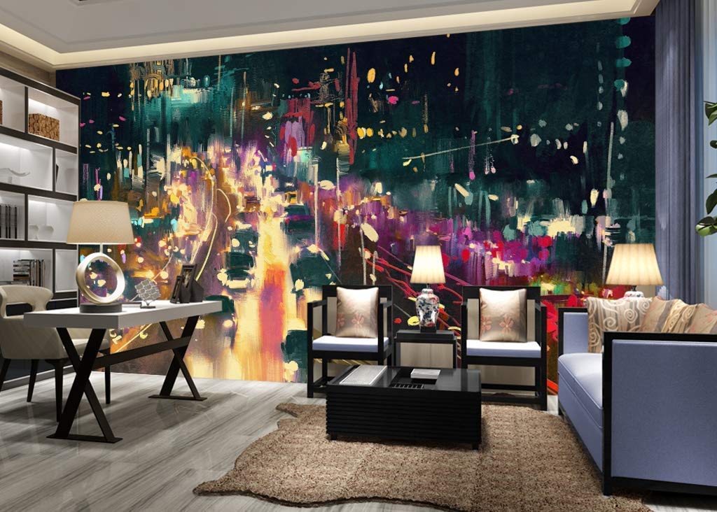 Murwall City Wallpaper Nightscape Wall Mural Cityscape - 3d Wallpaper For Home Wall India , HD Wallpaper & Backgrounds