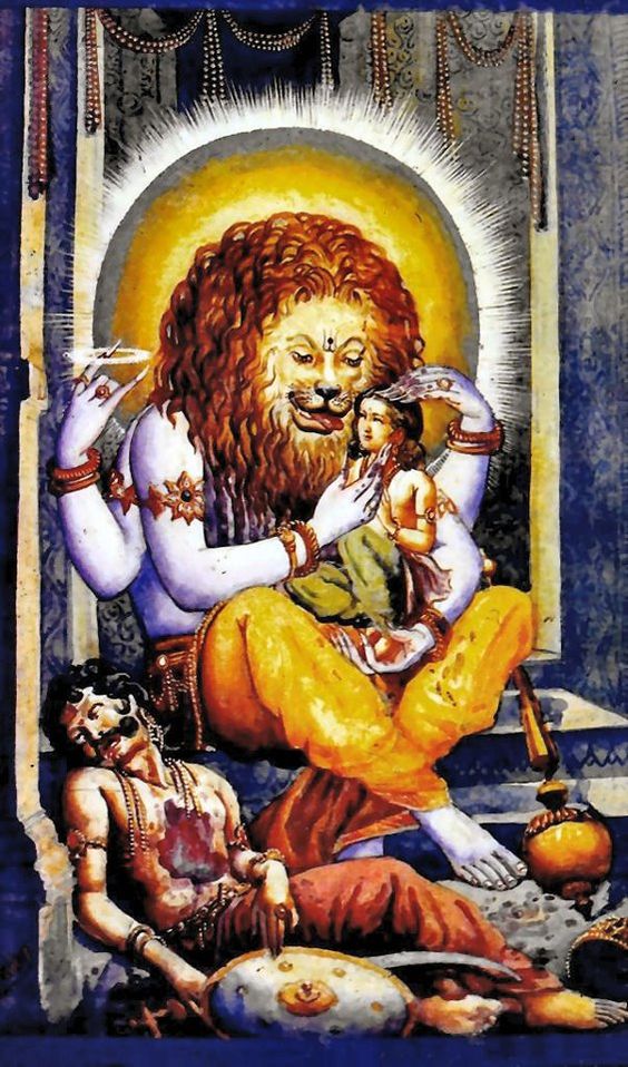 God Vishu Narasimha Wallpaper - Lord Vishnu Painting , HD Wallpaper & Backgrounds