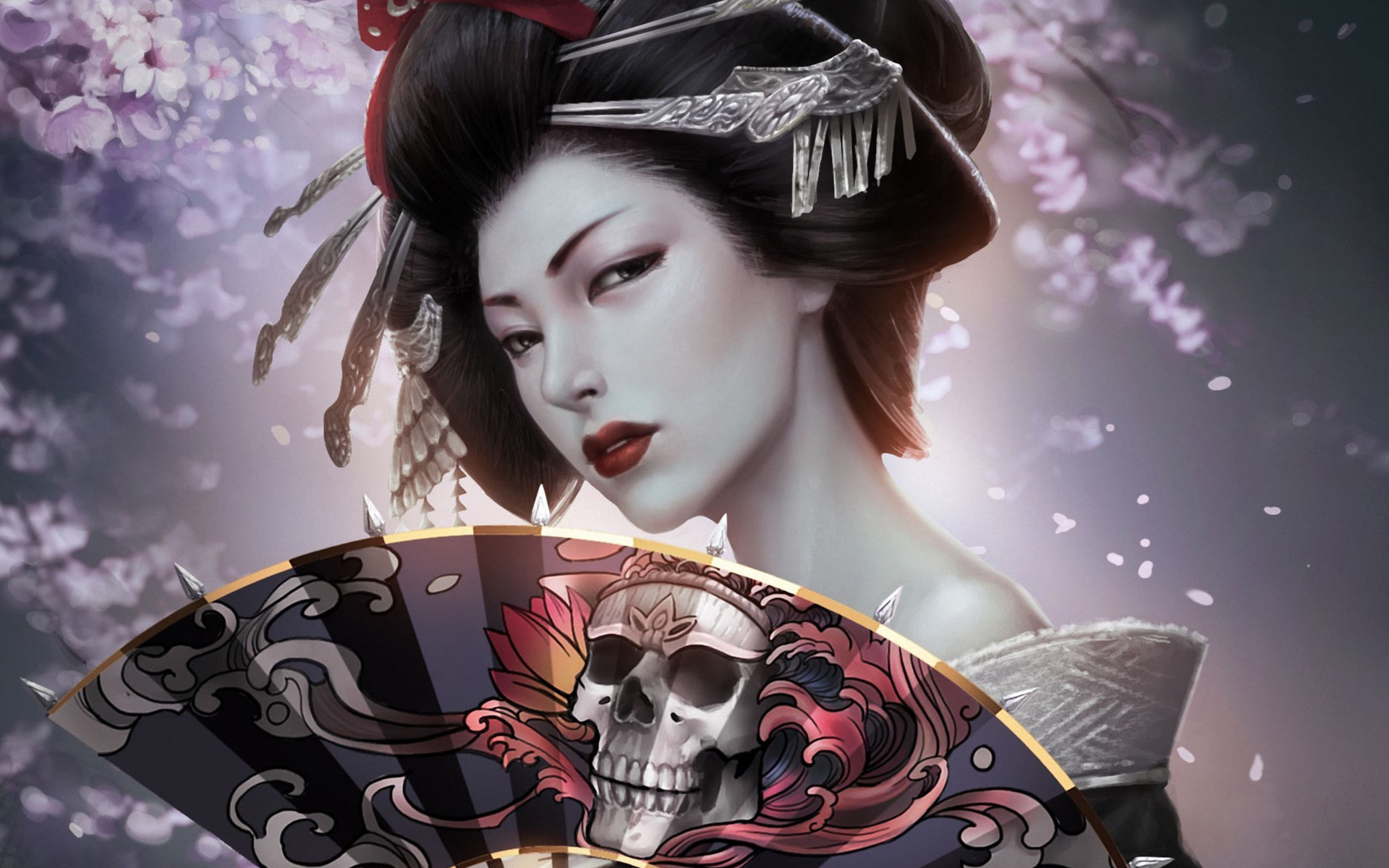 Japanese Girl Geisha Skull Art Hd Wallpaper - Geisha Wallpaper Hd , HD Wallpaper & Backgrounds