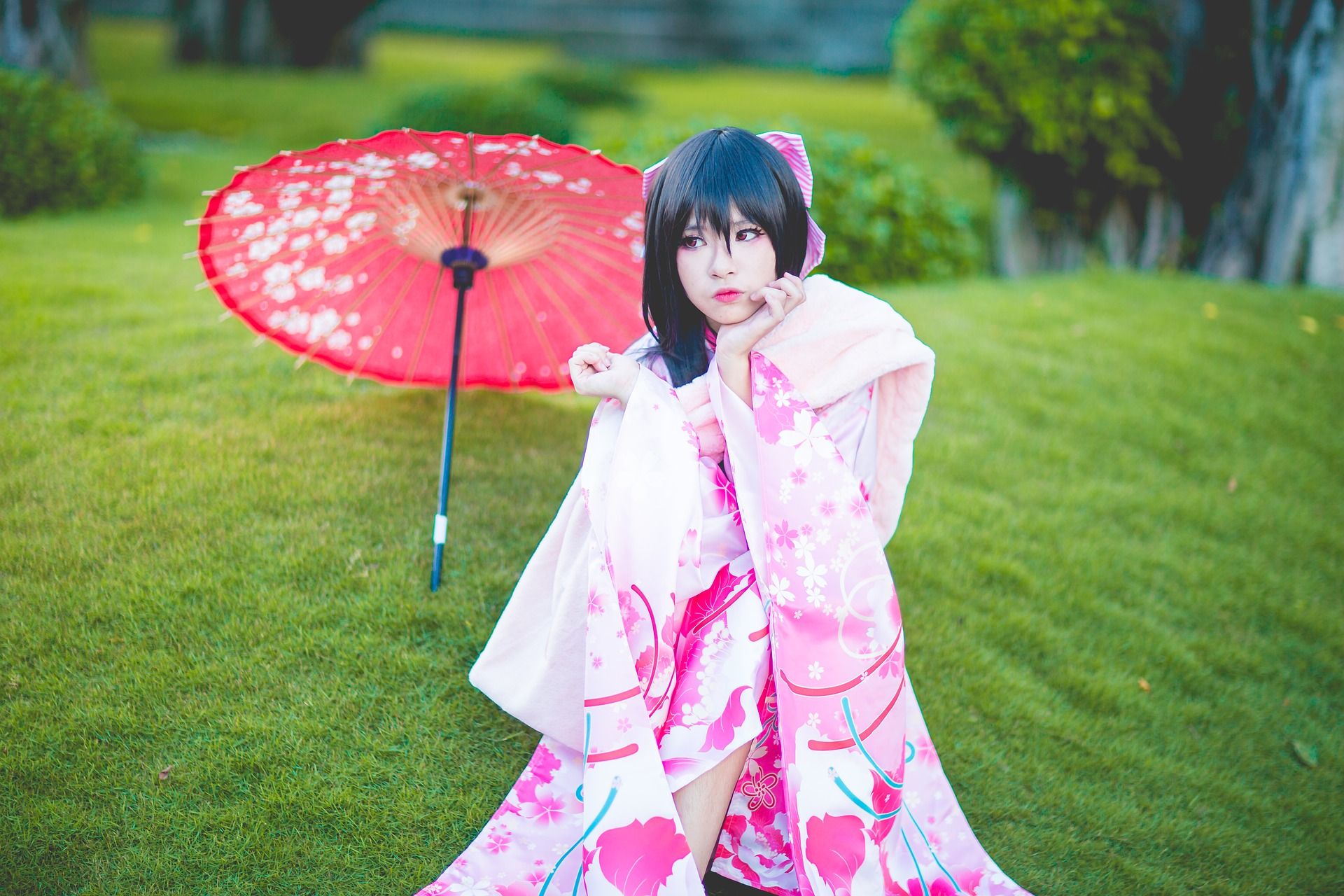 Pink Pretty Japanese Girl Hd Wallpaper Japanese Kimono Cute Girl
