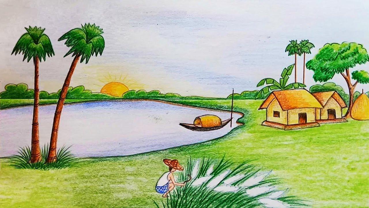 Natural Scenery Of Bangladesh Wallpaper - Scenery Drawing For Class 8 , HD Wallpaper & Backgrounds